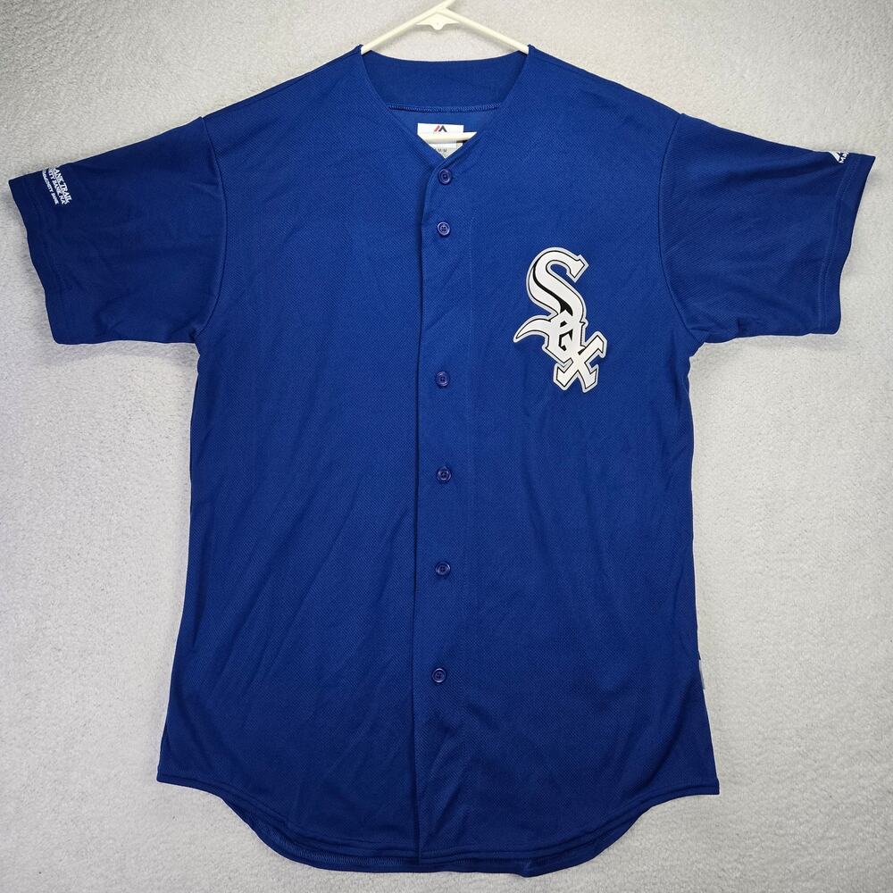 Chicago White Sox Jersey Mens Large Majestic Blue Heat Transfer Logo Cool Base